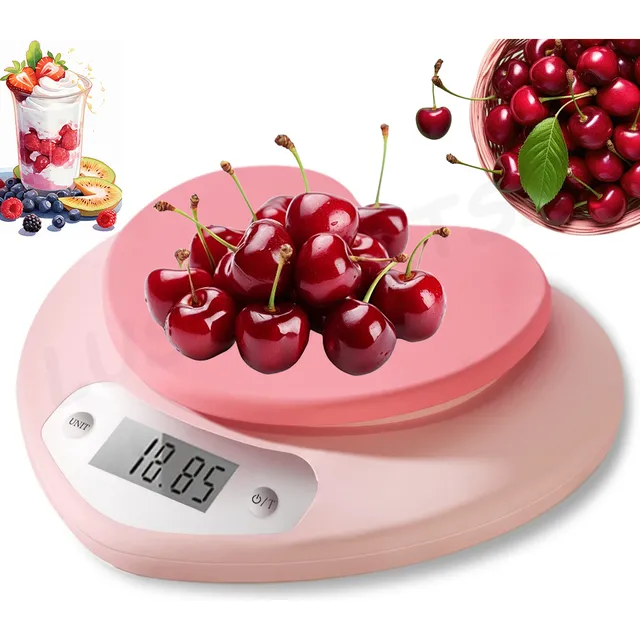 LUSIKEERTSILS Báscula Digital De Cocina Forma De Corazón Recargable 5kg/1g Capacidad Máxima 5 Kg Color Rosa