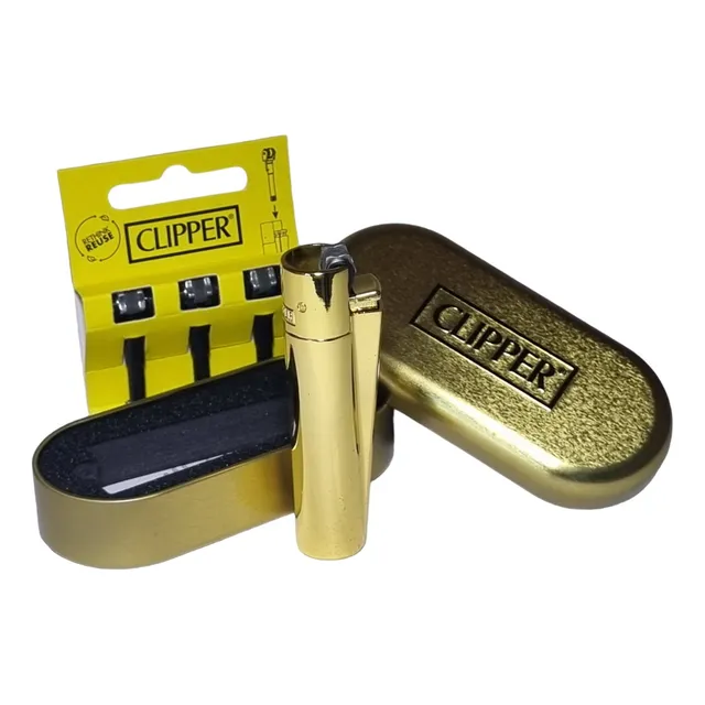 Encendedor Clipper Metal Recargable Gold & Pk Sist Piedras