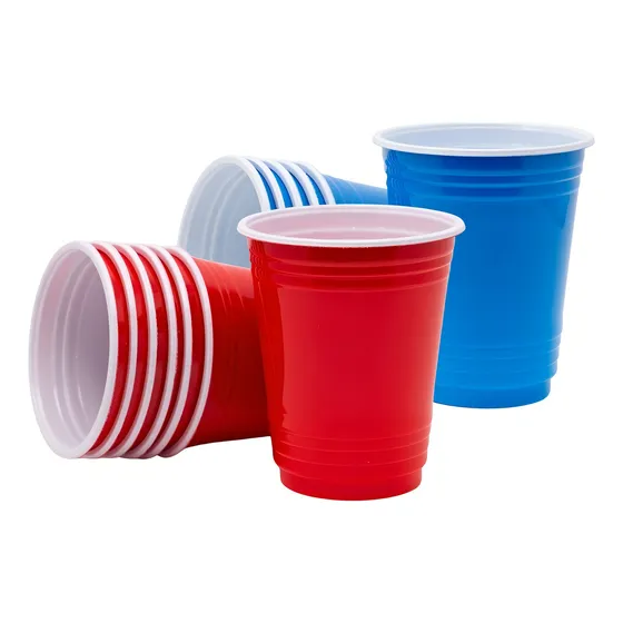 Copo Americano Beer Pong Festa Biodegradável 400ml 50 Unid Cor 25 Azul + 25 Vermelho