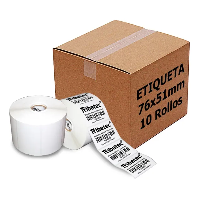10 Rollos Etiqueta Térmica 3x2 (76x51 Mm) C/u 1500 Pzas C1 Color Blanco