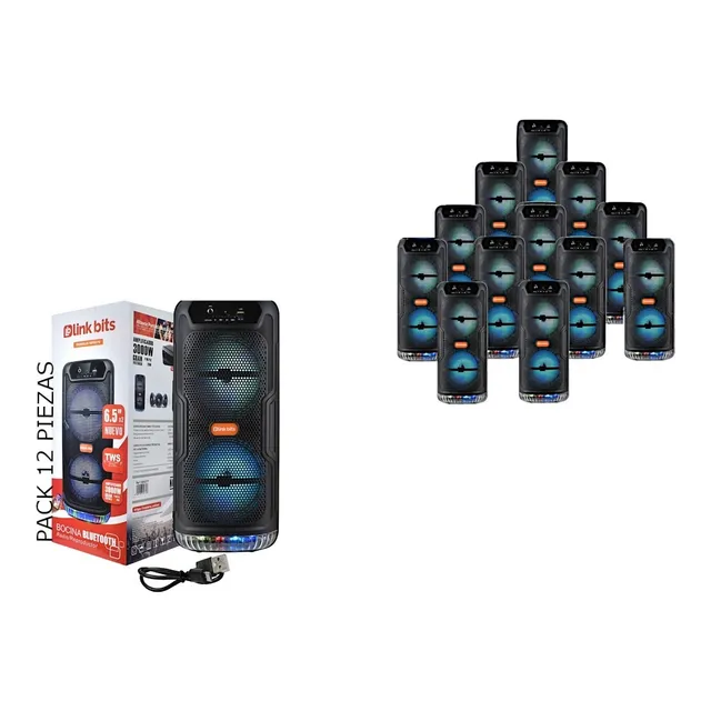 Bocina Compatible Bluetooth 6 PuLG Usb Fm Led Torre 12 Pzas