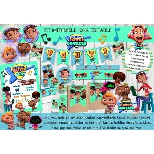 Kit Imprimible Candy Bar Mini Beat Power Rockers Editable K1