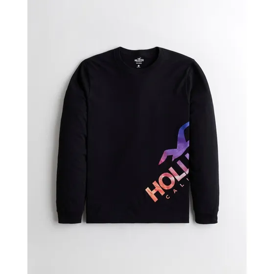 Franela Manga Larga Hollister, Talla Xl,  Negra, Tasa Bcv