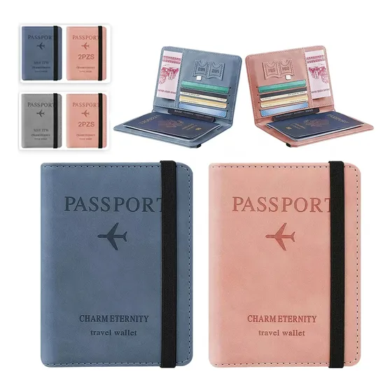 2pz Porta Pasaporte Familiar Funda Viaje Con Protección Rfid