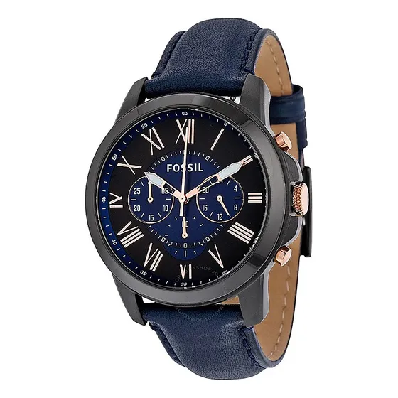 Reloj Fossil Fs5061 Caballero  Color Azul Marino De Piel