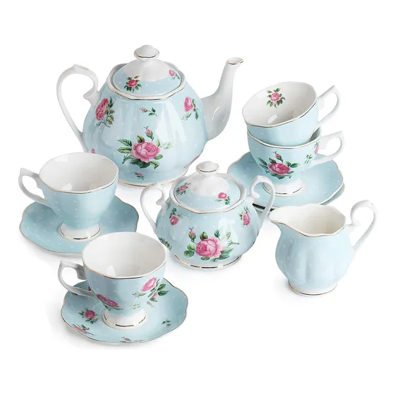 Juego De Té Btat- Floral, Tazas De Té (8 Oz), Tetera (38 Oz)