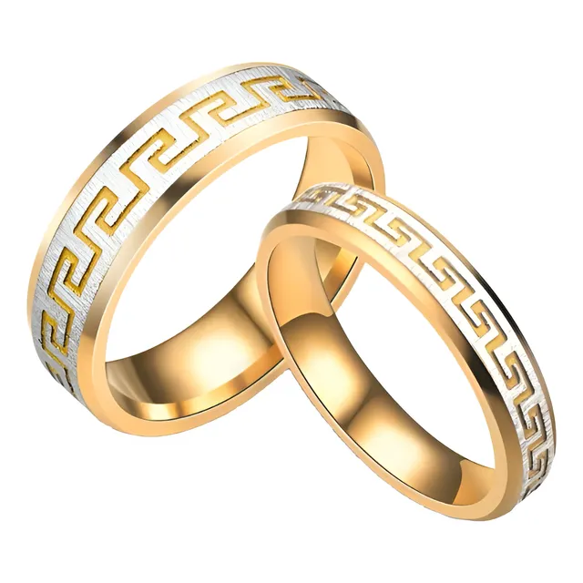 Alianzas Anillos Acero Guarda Llave Griega Parejas Promesa