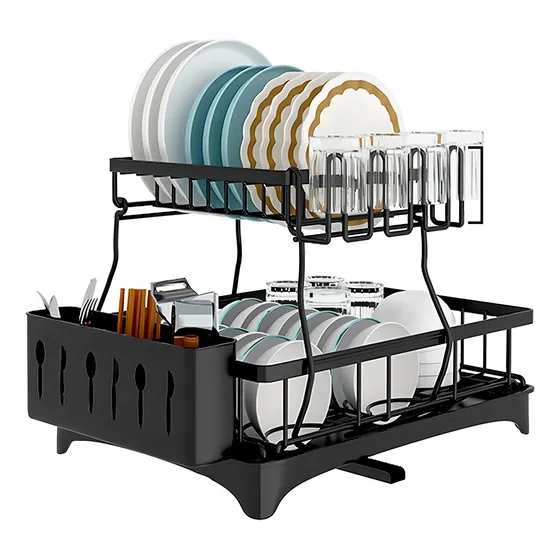 Escurridor De Platos Acero Inoxidable Found Home Ajustable Drenaje 360° Color Negro