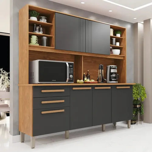 Armário de Cozinha Compacta 210cm com 10 Portas e 2 Gavetas