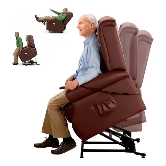 Sillón Elevador Automático Stand Up Seat Masajeador Térmico Reclinable Marrón