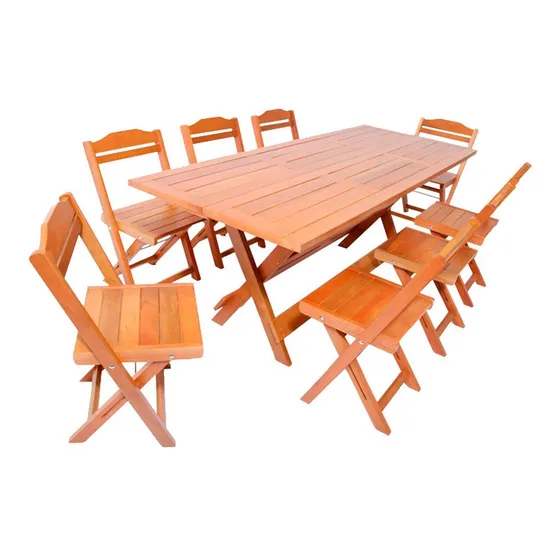Mesa Dobrável 8 Cadeiras Churrasqueira Madeira Eucalipto