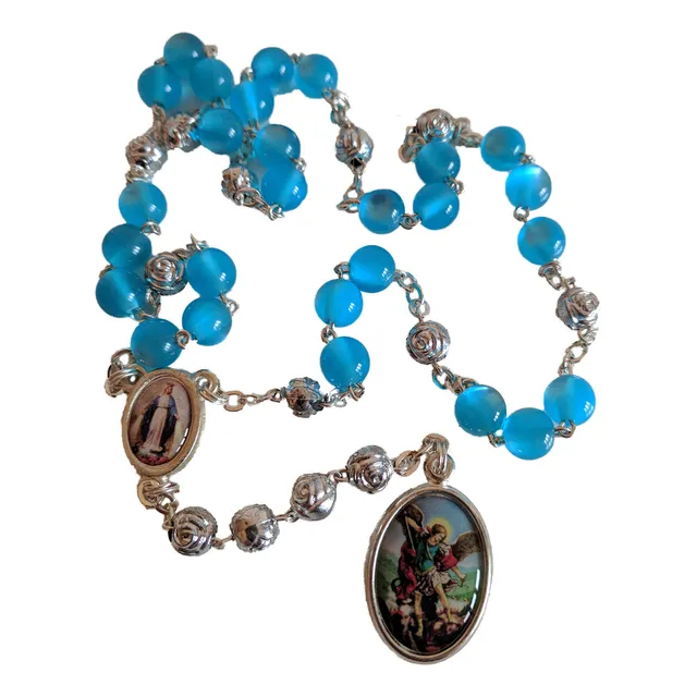 Chaplet Rosario Abalorio San Miguel Arcangel Azul 15 Inc