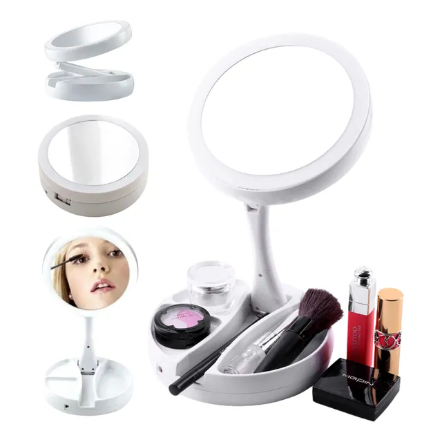 Espelho Led Com Ring Light Redondo Articulado Dupla Face 10x