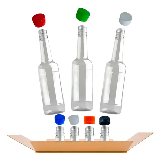 Botella Pet Licorera 1 Litro Cuello Alto Con Tapa X 15