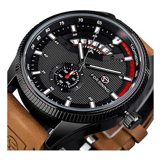 Reloj Luminoso Mecánico Automático Forsining Color De La Correa Marrón/negro