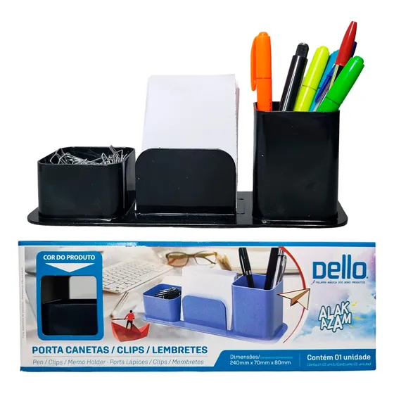 Porta Objetos Canetas Clips E Lembrete Dello Preto