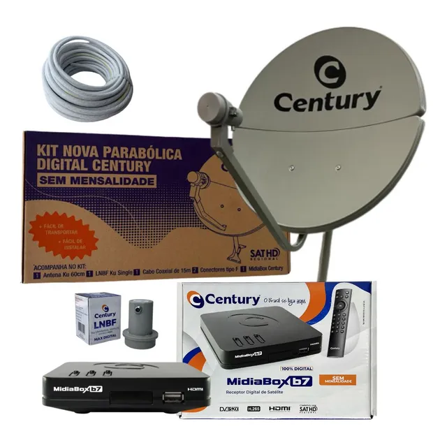 Kit Antena Parabólica Century Midiabox B7 60cm 2 Portas