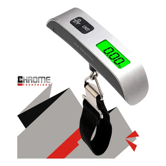 Balança Para Malas Viagem Digital Portátil Até 50kg Mão Trava Mala Bagagem Prateado Moderna Pratica Chrome Technology