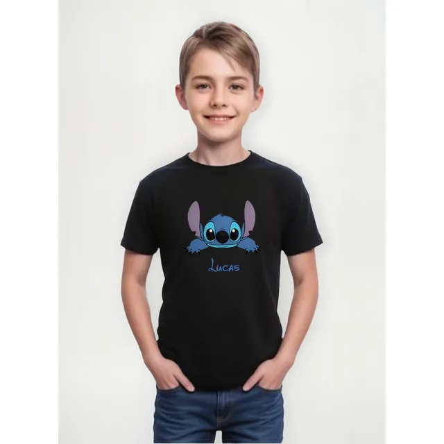Remera Negra Para Niños De Stich Con Nombre