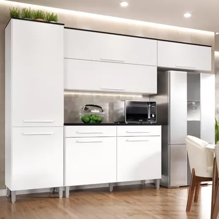 Armário De Cozinha Jasmim 7 Portas 2 Gavetas Pés Reguláveis Branco