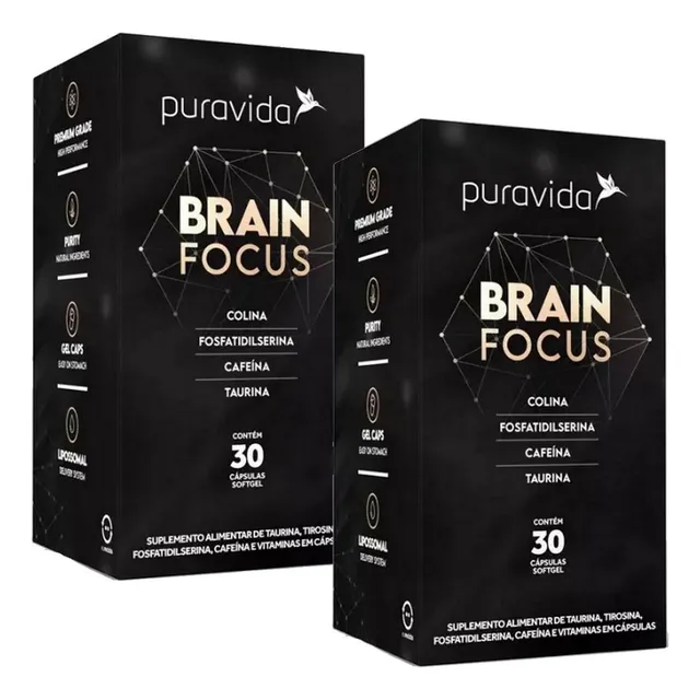 Kit 2x Brain Focus Nootrópico Pura Vida - 30 Capsulas Cada 