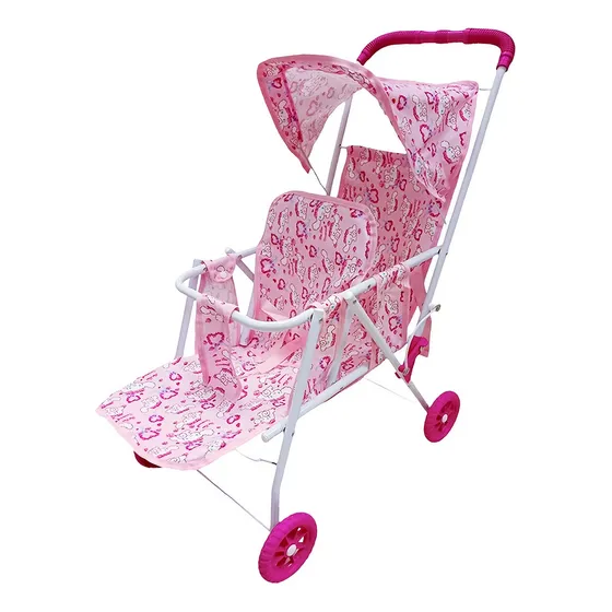 Coche Gemelo Juguete Niña Para 2 Muñecos Resistente Plegable Color Telas De Diseños Variados Multicolores