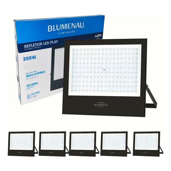 Kit 6 Refletor Led Externo 200w Preto Holofote Grande Ip66 