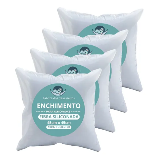 Enchimento Para Almofada 45x45cm Em Fibra Siliconada 340g Cor Outro Desenho do tecido Kit 4 Enchimentos Refil Almofada 45X45 Fibra Siliconada 340G