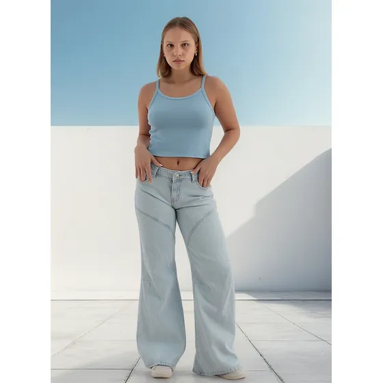 Jean Wide Leg Tiro Bajo Paradice Blue - Younica-