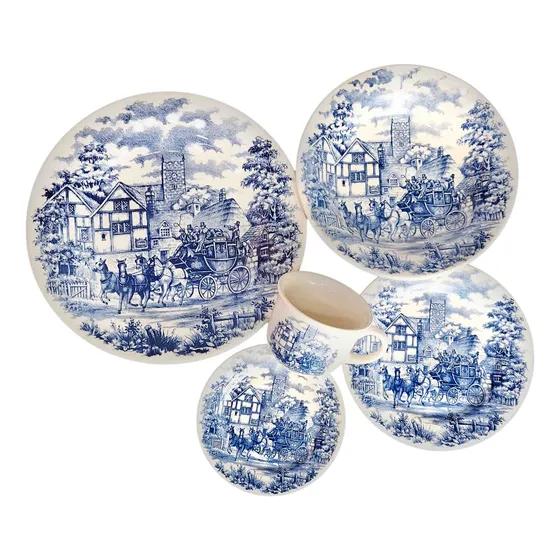Juego Completo De Platos Playos Hondos Postre Tazas Té Color Celeste Cena inglesa 30 unidades