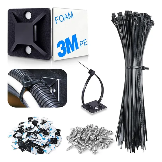 100 Pz Set Cinchos De Plastico, Bases Adhesibles Y Tornillos