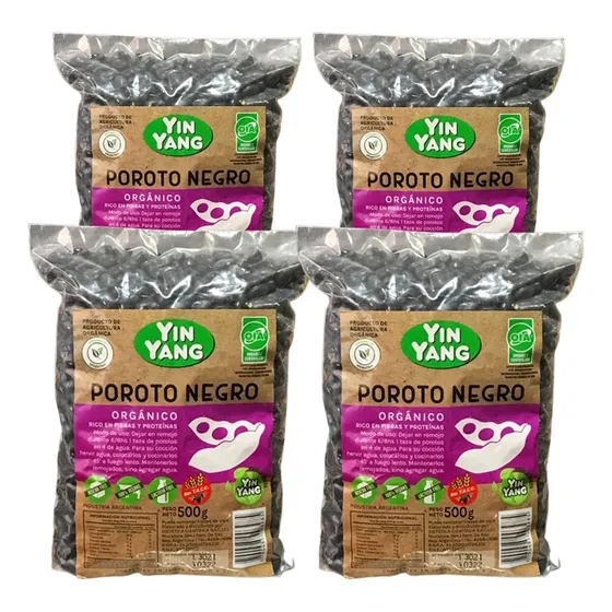 Combo X4 Poroto Negro Orgánico Yin Yang 500g Sin Tacc