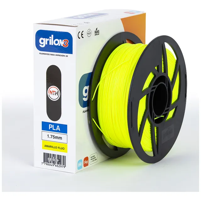 Filamento 3D Grilon3 PLA de 1.75mm y 1kg Amarillo Flúor
