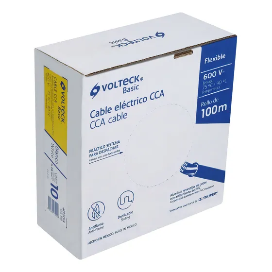 Cable Eléctrico Cal 10 Alucobre 100 M Blanco Volteck CCA-10B, 5.26 mm²