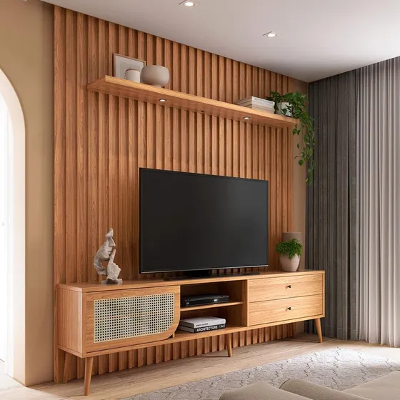 Painel Com Rack Loren Led 1 Pt 2 Gv Freijo Cor Marrom
