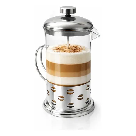 Prensa Francesa Cafeteira Manual 600ml Vidro Cremeira Inox Prateada