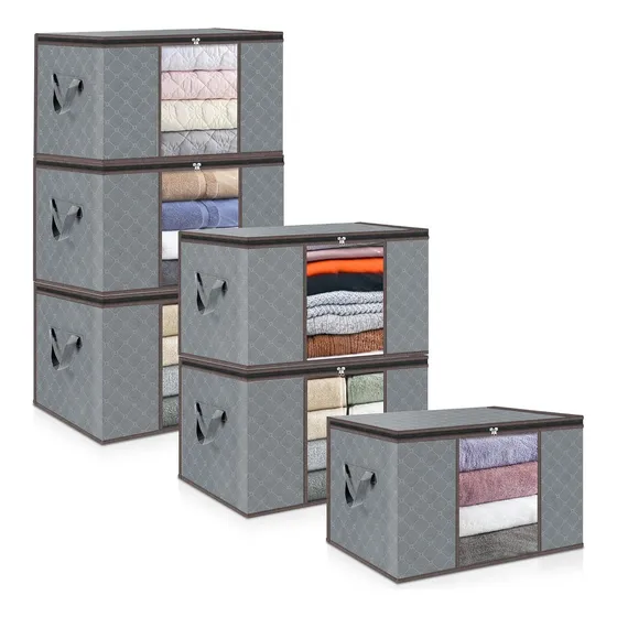 6 Bolsas Organizador Ropa Almacenamiento Sábanas Edredones Color Gris Lisa Xtech