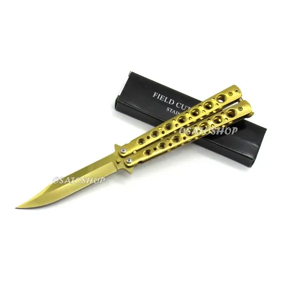 Canivete Faca Butterfly Borboleta Afiado Dourado Gold C/clip