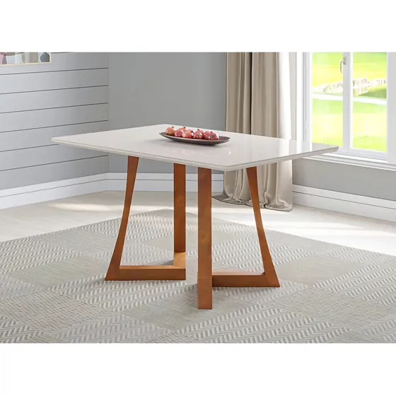 Mesa 4 Lugares Madeira Maciça Com Vidro Canto Fj