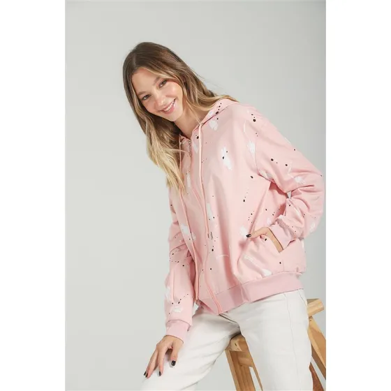 Campera Zaira Pink Mujer Arizona 9064 Con Cierre Y Capucha