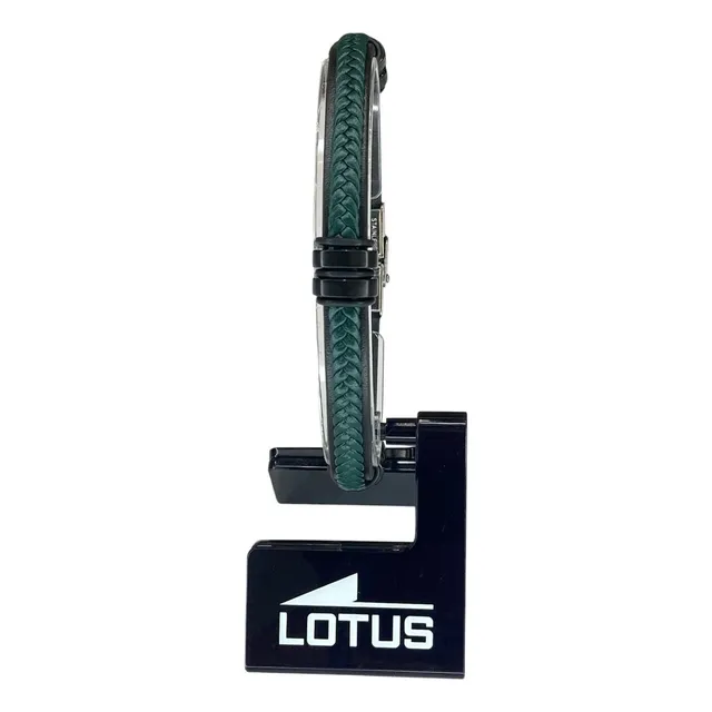 Pulsera Lotus Original Cuero Negra Y Verde Caballero