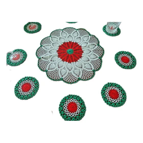 Tapete Centro De Mesa + Portavasos, Set De 9! Tejido Crochet