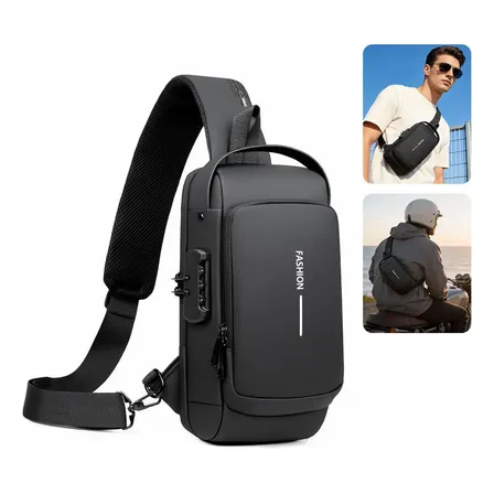 Pochete Masculina Antifurto Impermeável com USB e Senha para Ombro