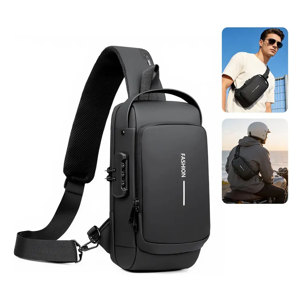 Pochete Masculina Antifurto Impermeável com USB e Senha para Ombro