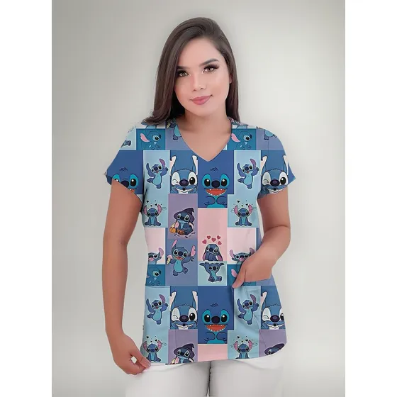 Camiseta Professora Com Bolso Bata Profissões Scrub Stitch