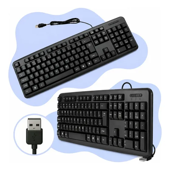 Teclado Com Fio Usb Padrão Abnt2 Português Brasil Ç Silencioso Macio Preto Para Escritório Jogos