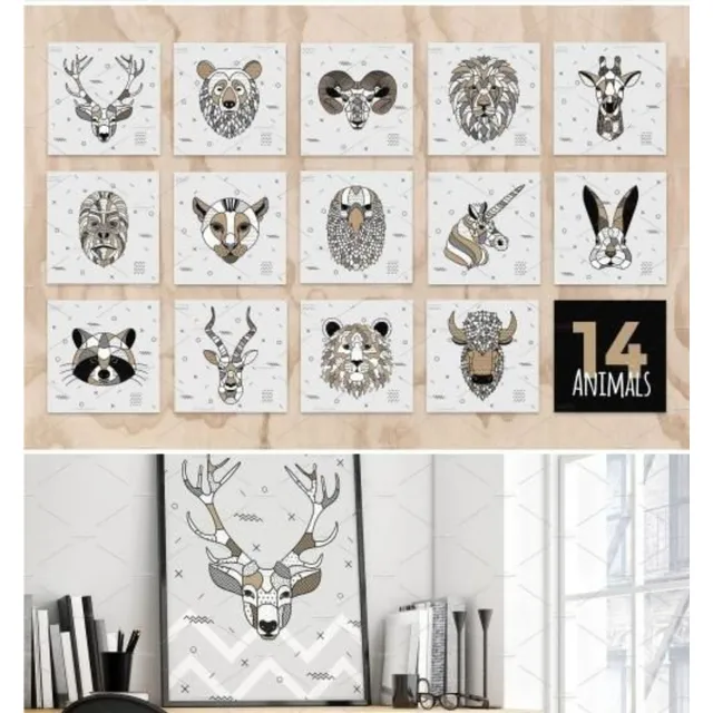 Kit De Animales Nordicos Figuras Geometricas Cuadros Diseños