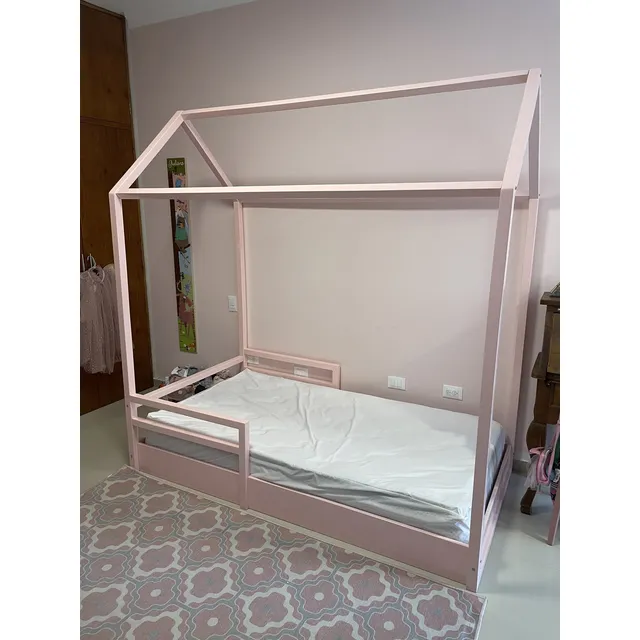 Cama Individual Rosa Niña En Forma De Casa
