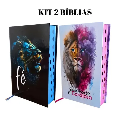 Kit 2 Bíblias Feminina Masculina Leão Seja Forte E Corajosa Letras Médias Harpa Palavras De Jesus Em Vermelho Índice Almeida Revista Corrigida João Ferreira De Almeida