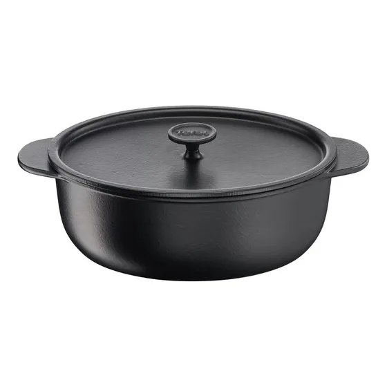 Cacerola Ovalada Tefal Hierro Fundido 31 Cm + Tapa Tradition Color Negro